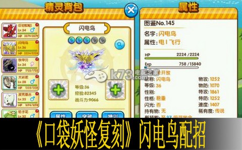 口袋妖怪复刻闪电鸟配招攻略 不断提升自己的水平