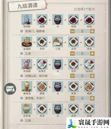《江湖悠悠》酒谱配方大全