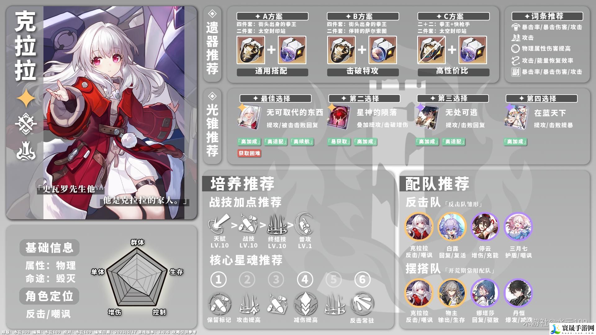 崩坏星穹铁道角色养成配队一图流物理系攻略